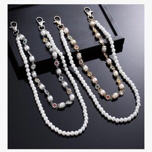 2 Pcs Wallet Chain Pants For Womens And Mens Rhinestone Flowers Pearls